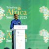 President Paul Kagame delivering a speech at the TAS 2025 in Conakry, Guinea. Photo by Village Urugwiro.