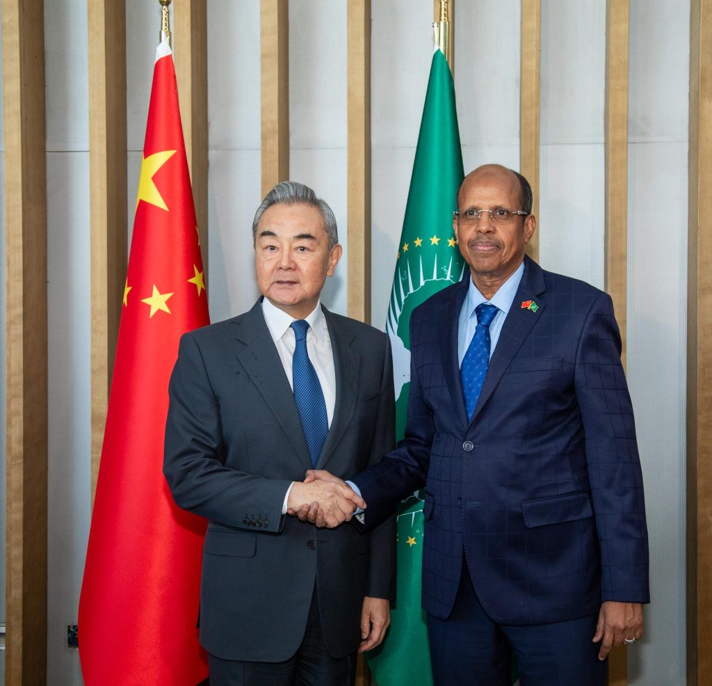 Chinese Foreign Minister Wang Yi and AU Commission Chairperson Mahmoud Ali Youssouf at 9th China–AU Strategic Dialogue in Addis Ababa. Courtesy