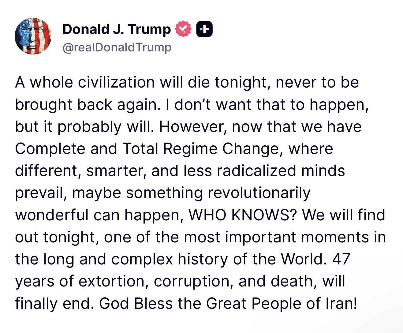 A post on Truth (His own social media)